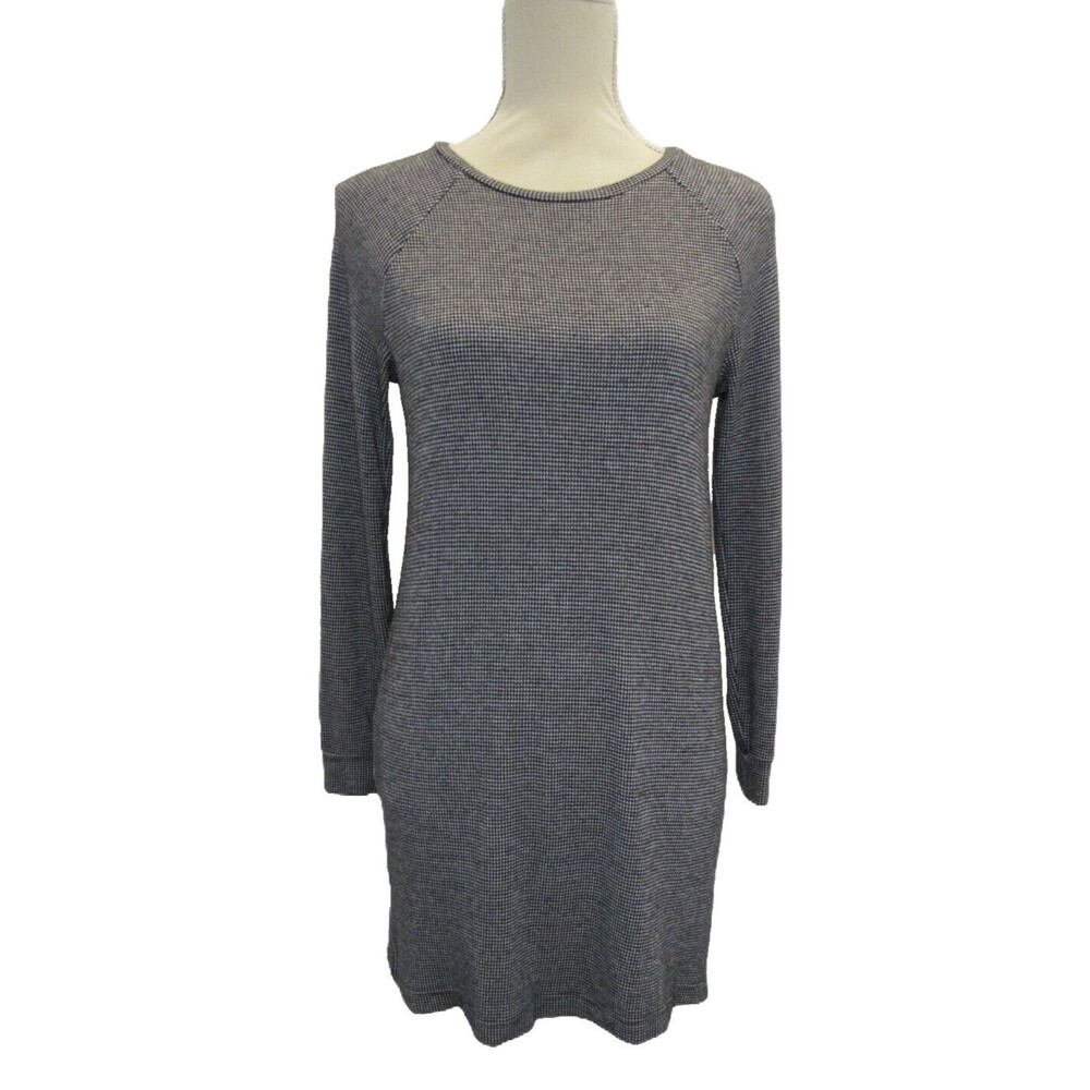 Lou & Grey Houndstooth Sweater Dress Long Sleeve Black White Womens XS Career